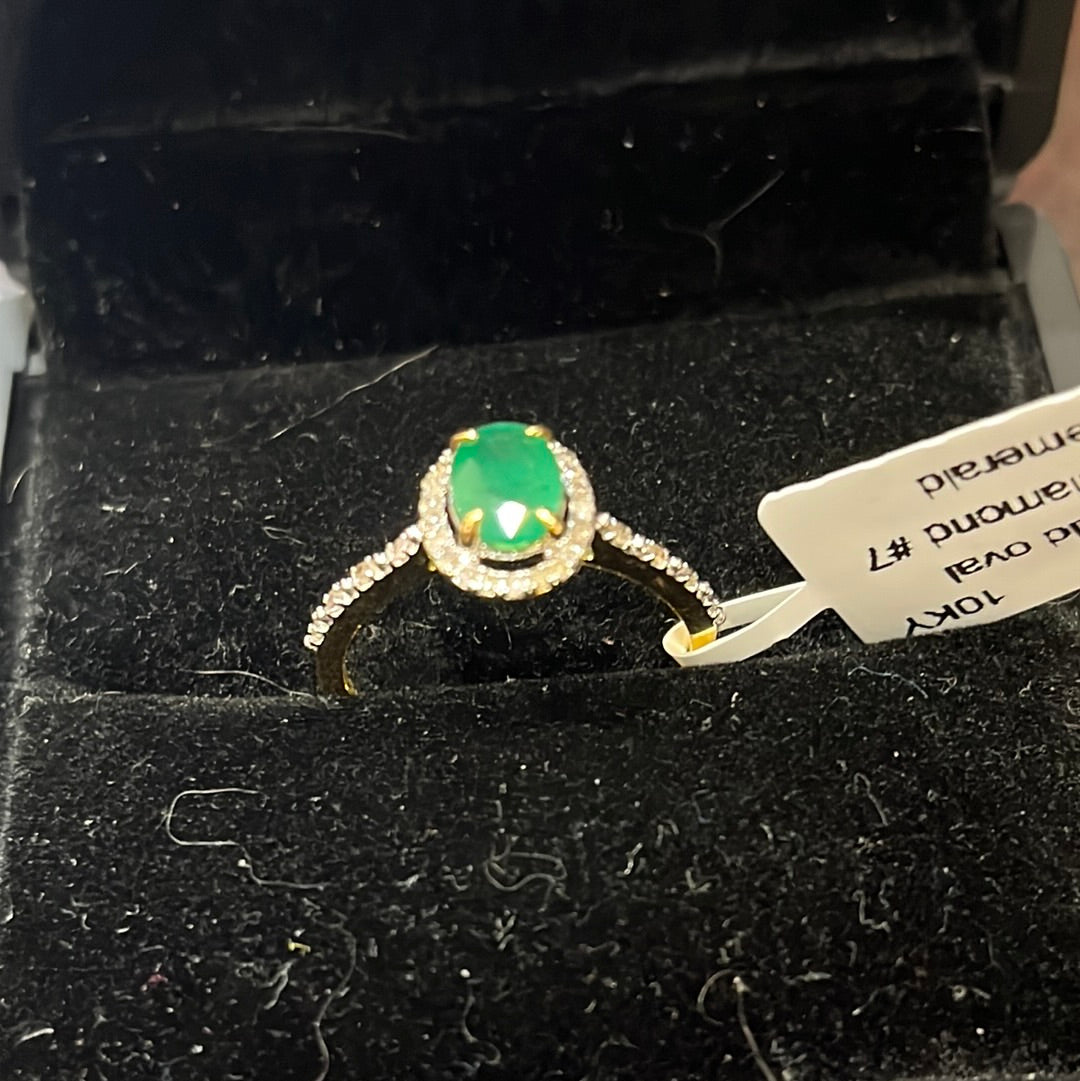 7x5 Emerald oval - 10KY - 0.15ctw diamond #7 - Natural emerald - 34443