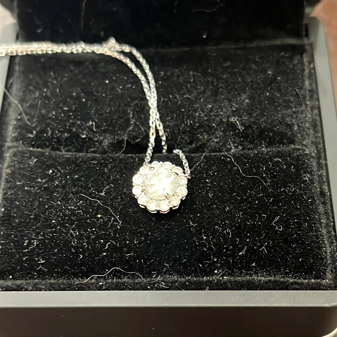 0.75ct Halo necklace - 14KW - 1.75ctw necklace - Natural diamond - 34213
