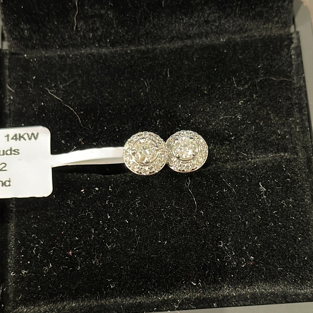 0.20ct Halo Studs - 14KW - 0.95ctw GH/SI2 - Natural diamond - 34312
