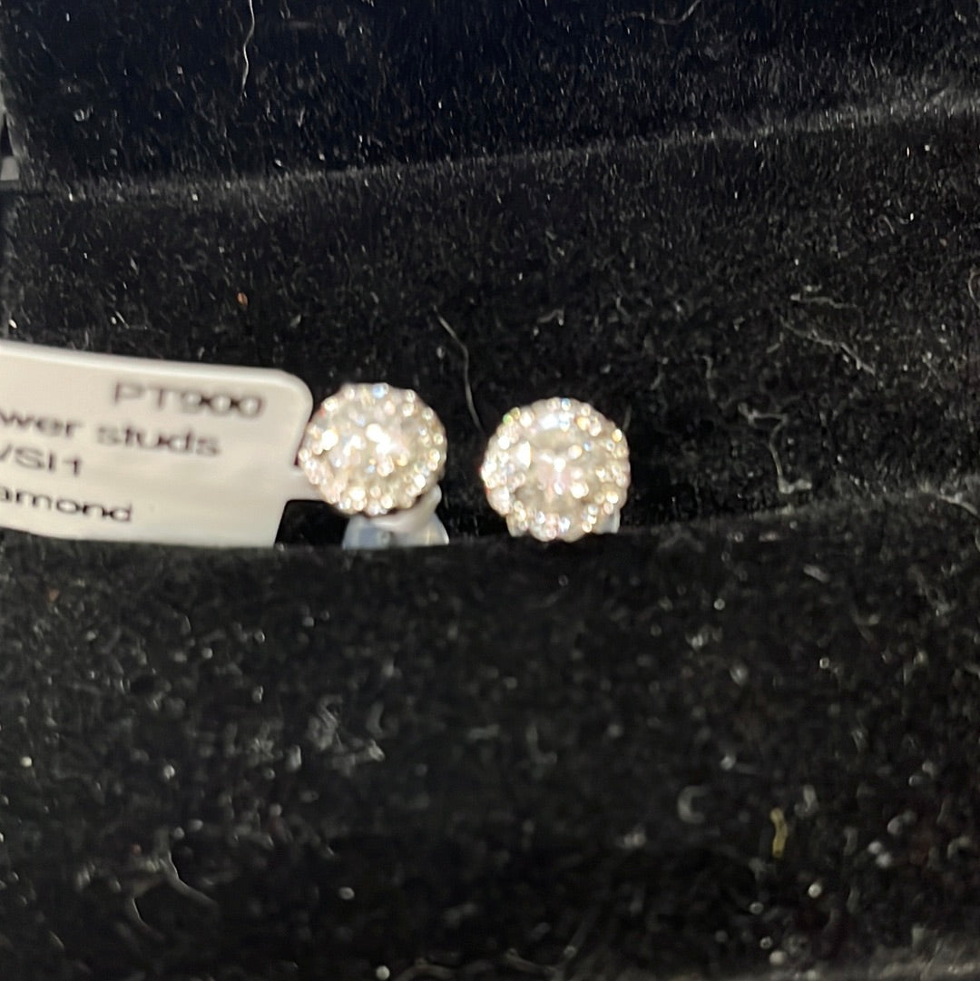 0.35ct Flower studs - PT900 - 0.90ctw G/SI1 - Natural diamond - 34269