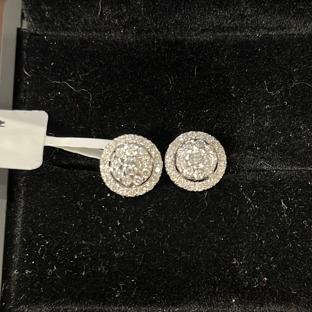 Flat halo studs - 14KW - 1ctw H/SI2 - Natural diamond - 34314