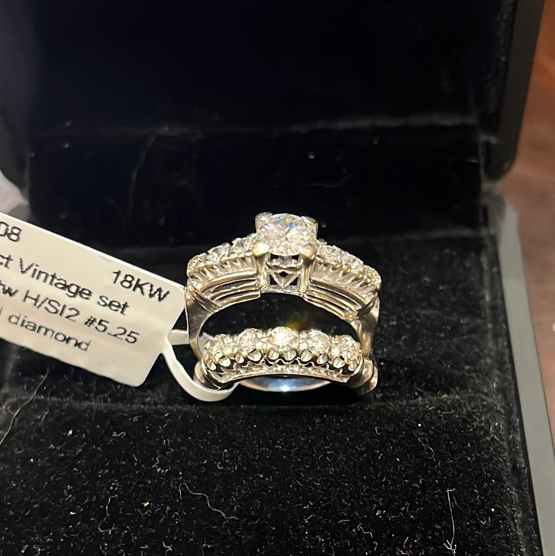 0.68ct Vintage set - 18KW - 1.25ctw H/SI2 #5.25 - Natural diamond - 34208