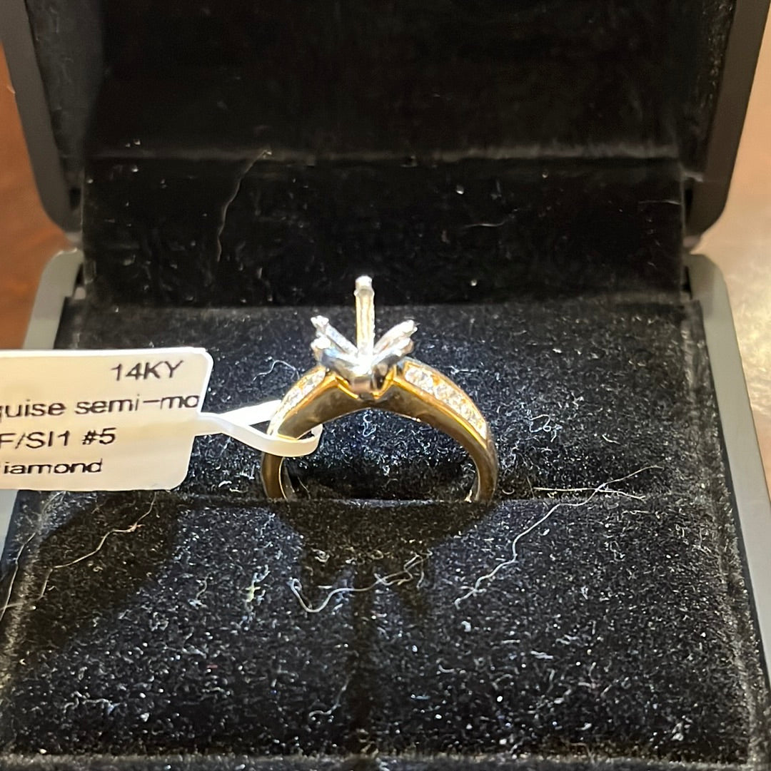 1ct Marquise semi-mount - 14KY - 0.40ctw F/SI1 #5 - Natural diamond - 34152