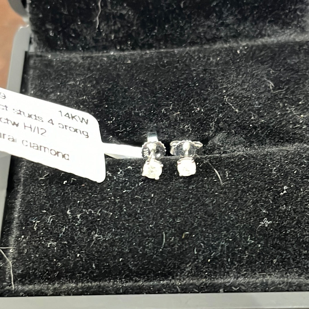 0.10ct studs 4 prong - 14KW - 0.20ctw H/I2 - Natural diamond - 34318