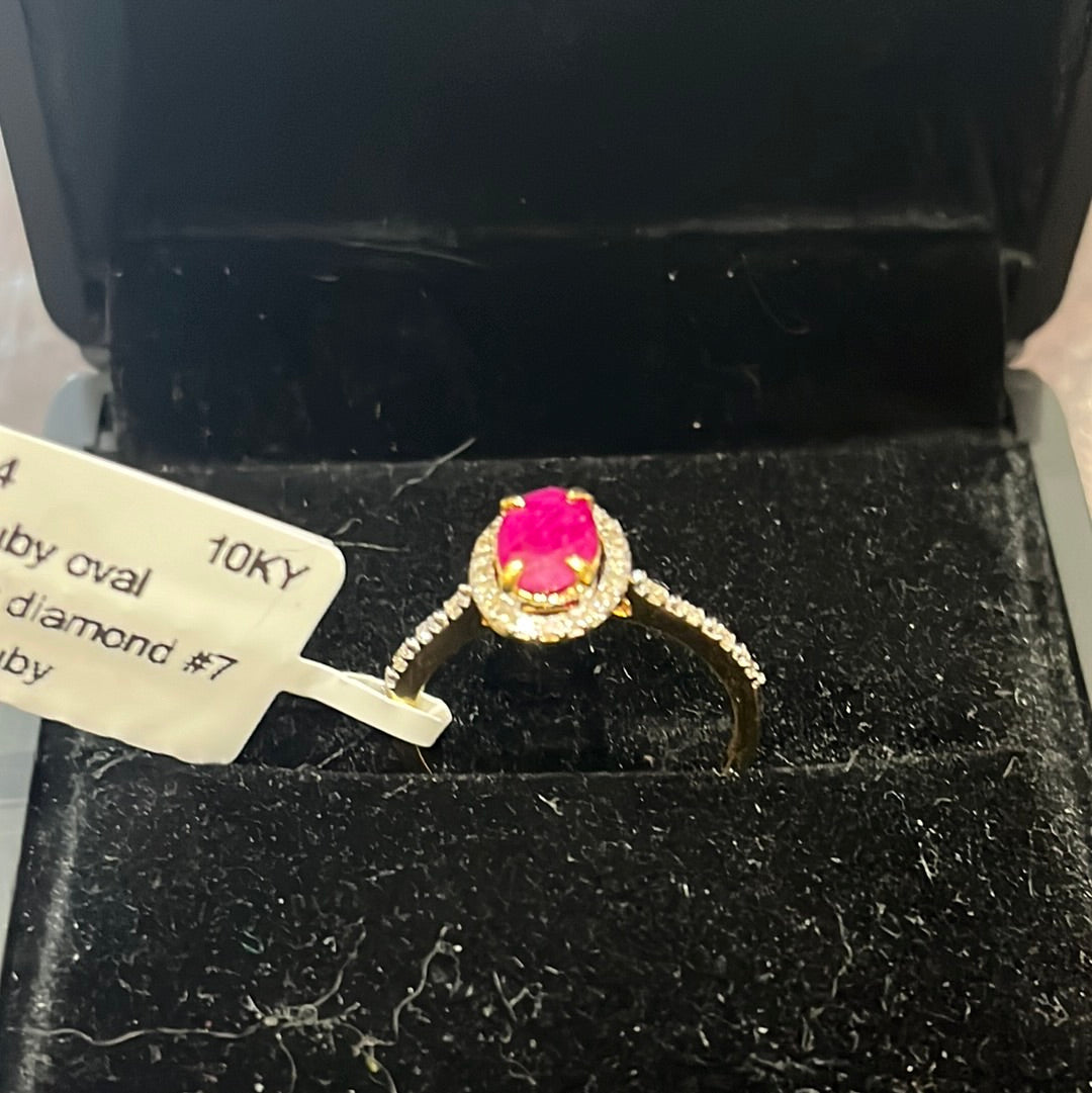 7x5 Ruby oval - 10KY - 0.15ctw diamond #7 - Natural ruby - 34444