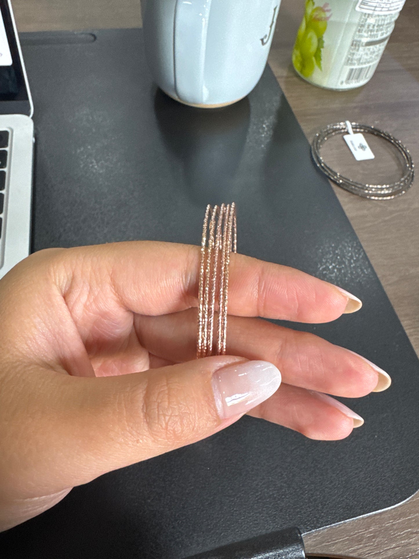 43445 Stackable Bangles Textured 1.1mm 14kr plated s925