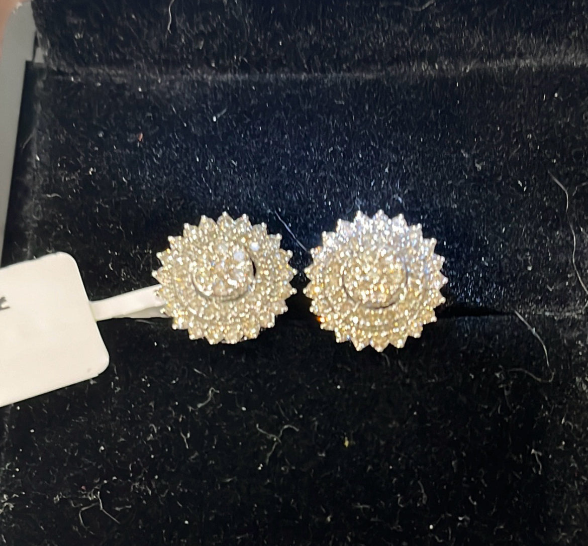 Flower cluster studs - 14KW - 1ctw HI/SI1 - Natural diamond - 34292