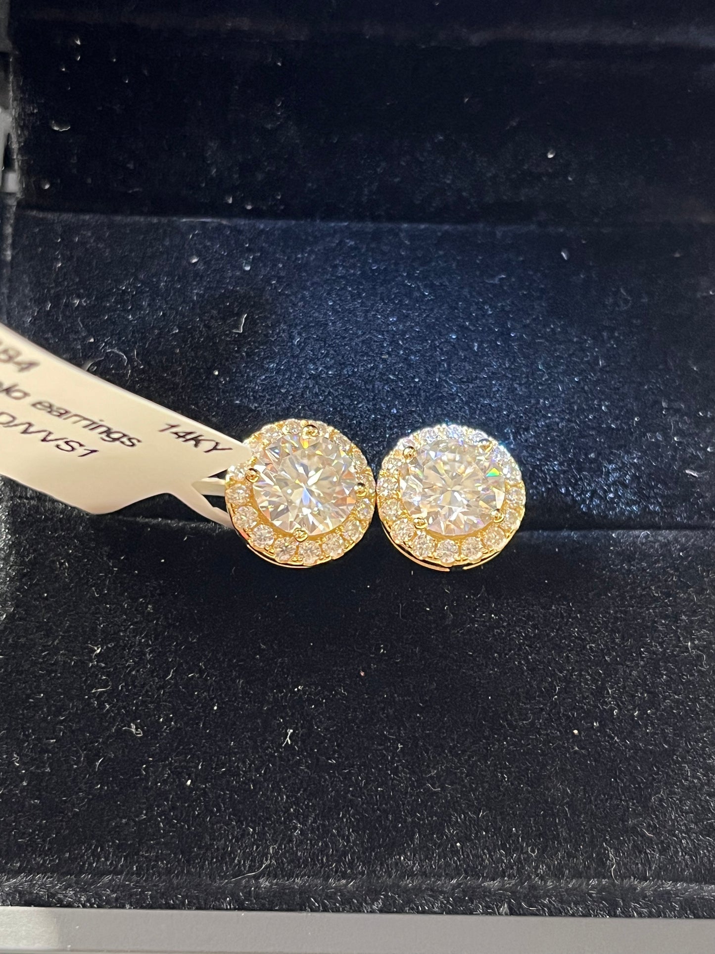 3ct Halo earrings - 14KY - 3.50ctw D/VVS1 - Moissanite - 34184