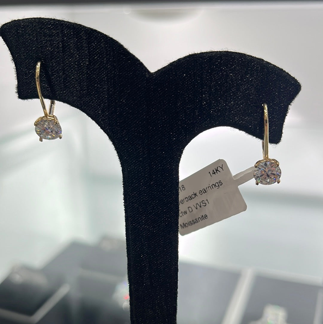 Leverback earrings - 14KY - 2ctw D VVS1 - Moissanite - #32218