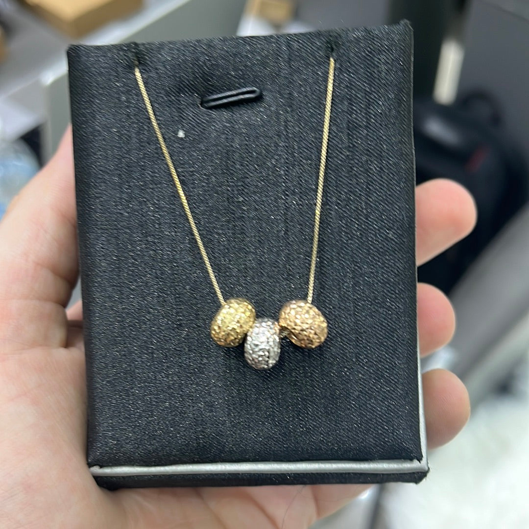 Tri-Tone Bead necklace 14K - 11590