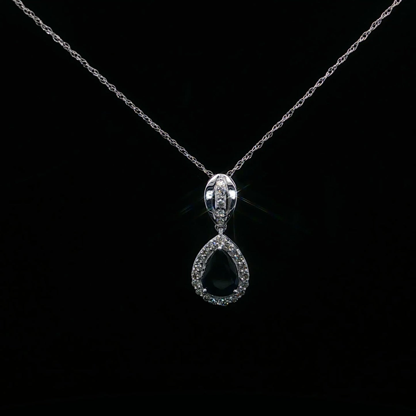 0.15ctw Dia 0.75ct Saph Pear Sapphire - 14KW - Natural Diamond - 64217