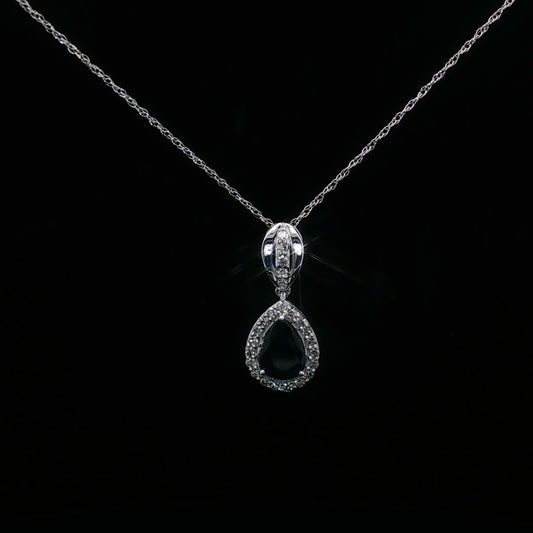 0.15ctw Dia 0.75ct Saph Pear Sapphire - 14KW - Natural Diamond - 64217