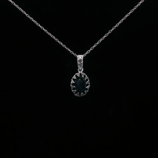 0.08ctw Dia 0.60ctw Saph Oval Halo - 10KW - Natural Diamond - 64219-1
