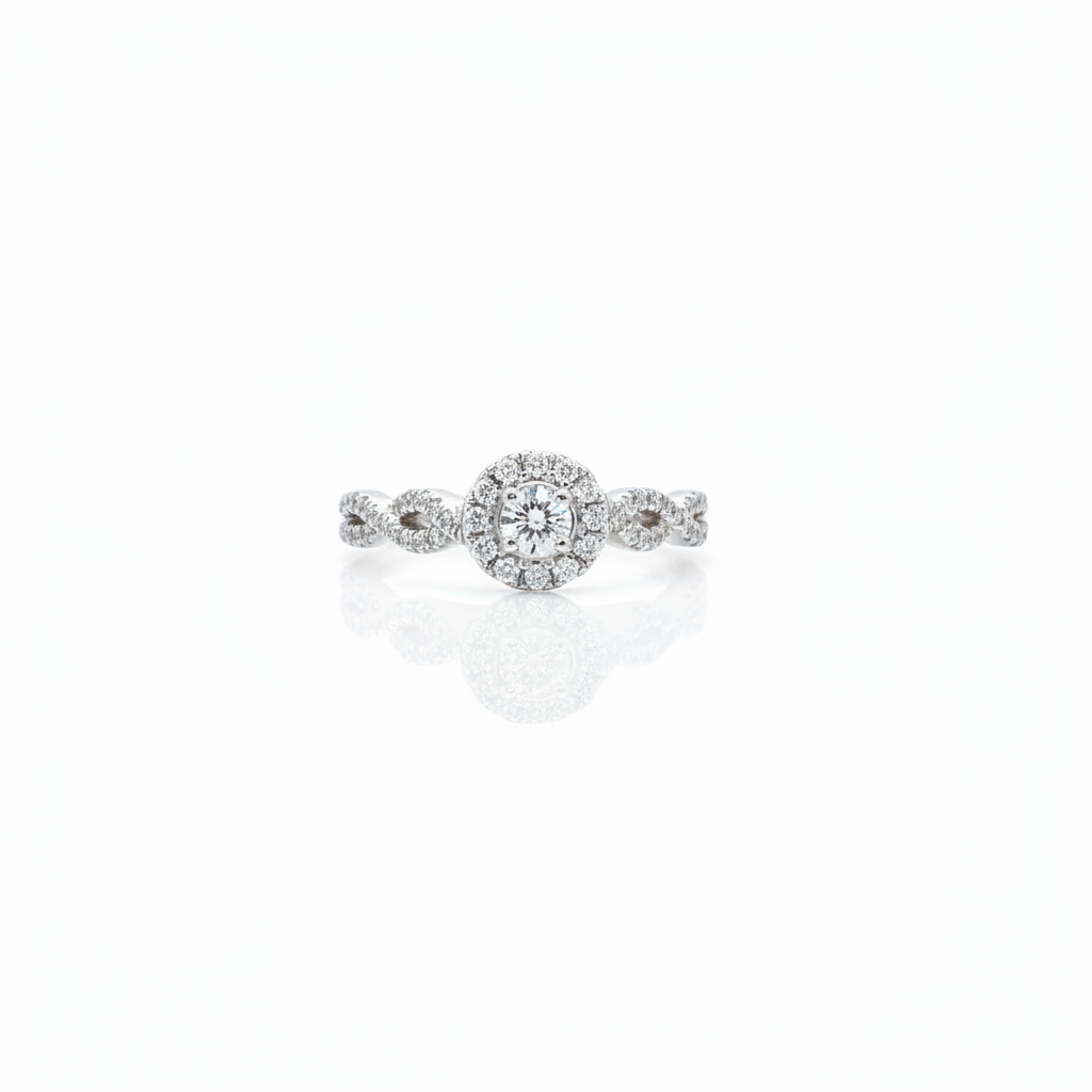 0.38ctw 0.16ct F/SI1 Twist Halo - 14KW - Natural Diamond - 64123-7-8