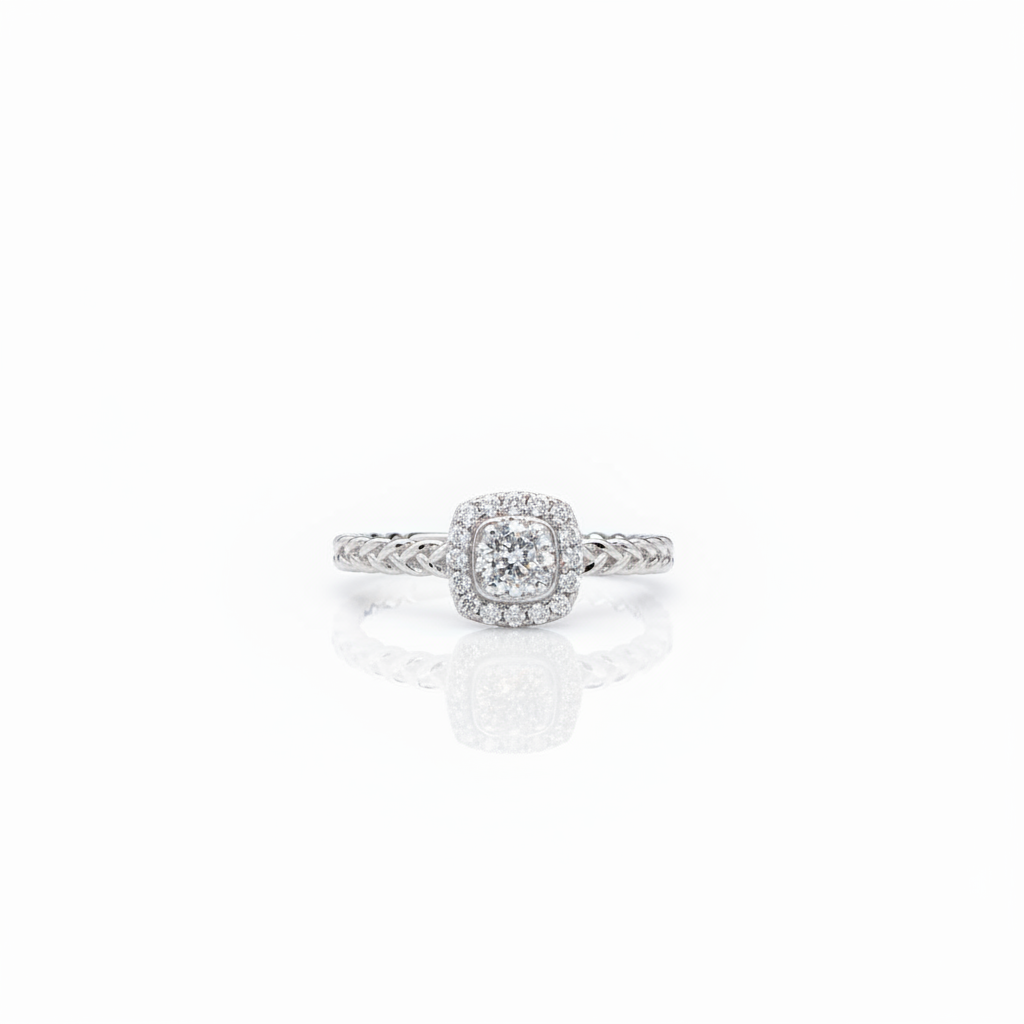 0.25ctw F/SI1 Cushion Cluster Halo - 14KW - Natural Diamond - 64136-7