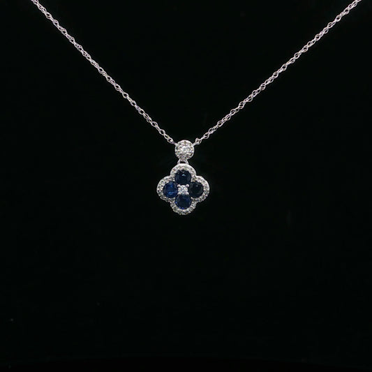 0.15ctw Dia 0.65ctw Sapphire Luckyclover - 14KW - Natural Sapphire Diamond - 64145