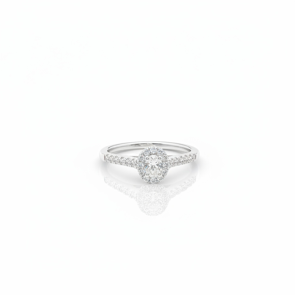 0.38ctw 0.18ct F/SI2 Oval Halo - 10KW - Natural Diamond - 64165-7