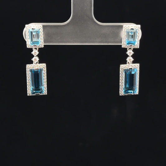 43441 Royal Blue Topaz earring 5ctw 0.30ct natural diamond