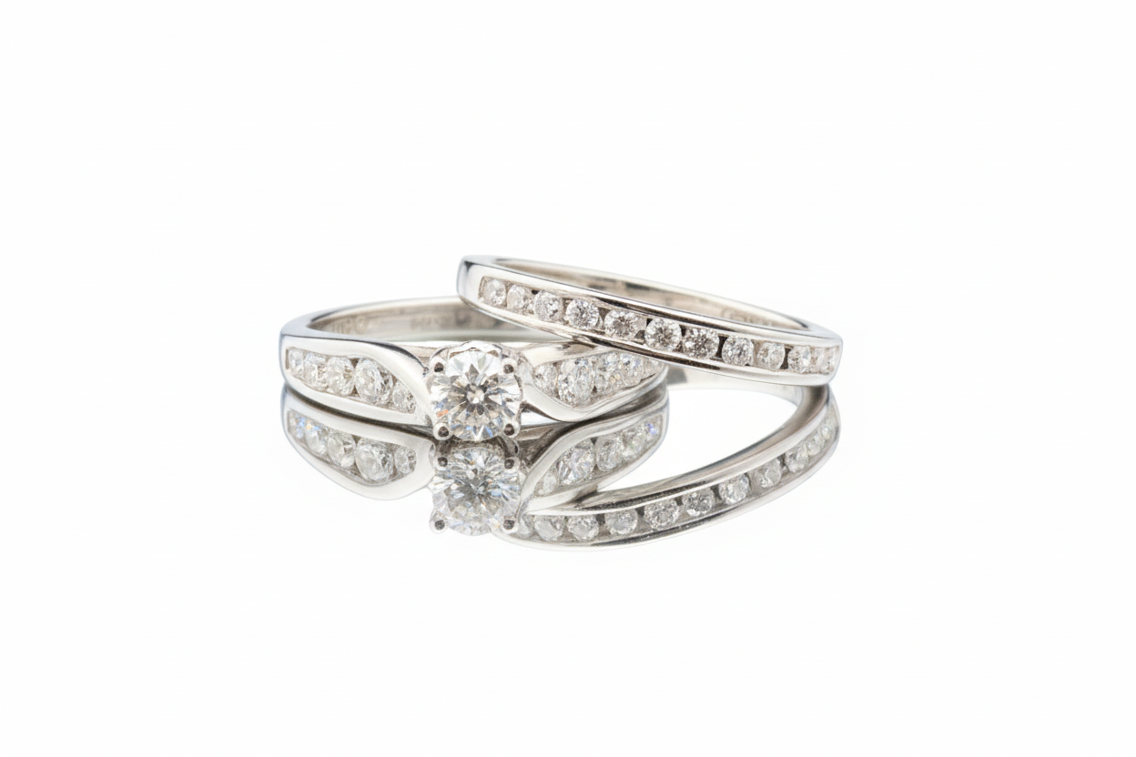Chanel bridal set 1ctw. 0.33ct. F/SI2 - 14KW - Natural Diamond