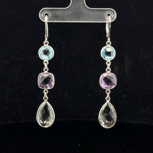 Drop Earring 19ctw. - 925S - Topaz,Amet,Pras - 51017