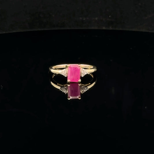 Three Stone 1ct. 0.08ct. - 10KY - Natural Ruby