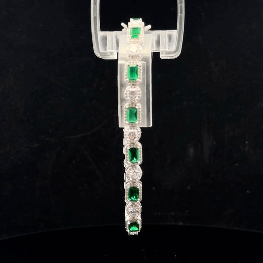 Cr Emerald Halo 19cm. - 925S - Cr Wht Sapphire - 51069