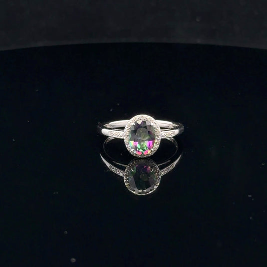 0.08ct Diamond #7 Mystic Topaz - 14KW - Natural Stone - 53082