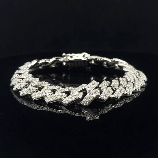 Square Cuban Bracelet 7.76ctw 12mm 8" - 925S - Moissanite - 53202