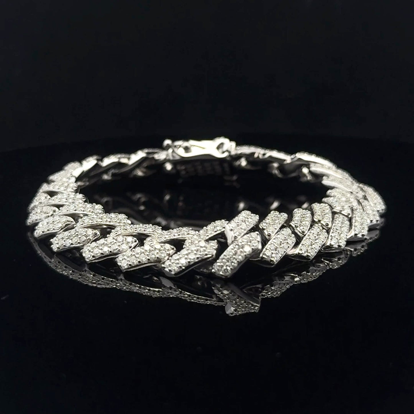 Square Cuban Bracelet 7.76ctw 12mm 8" - 925S - Moissanite - 53202