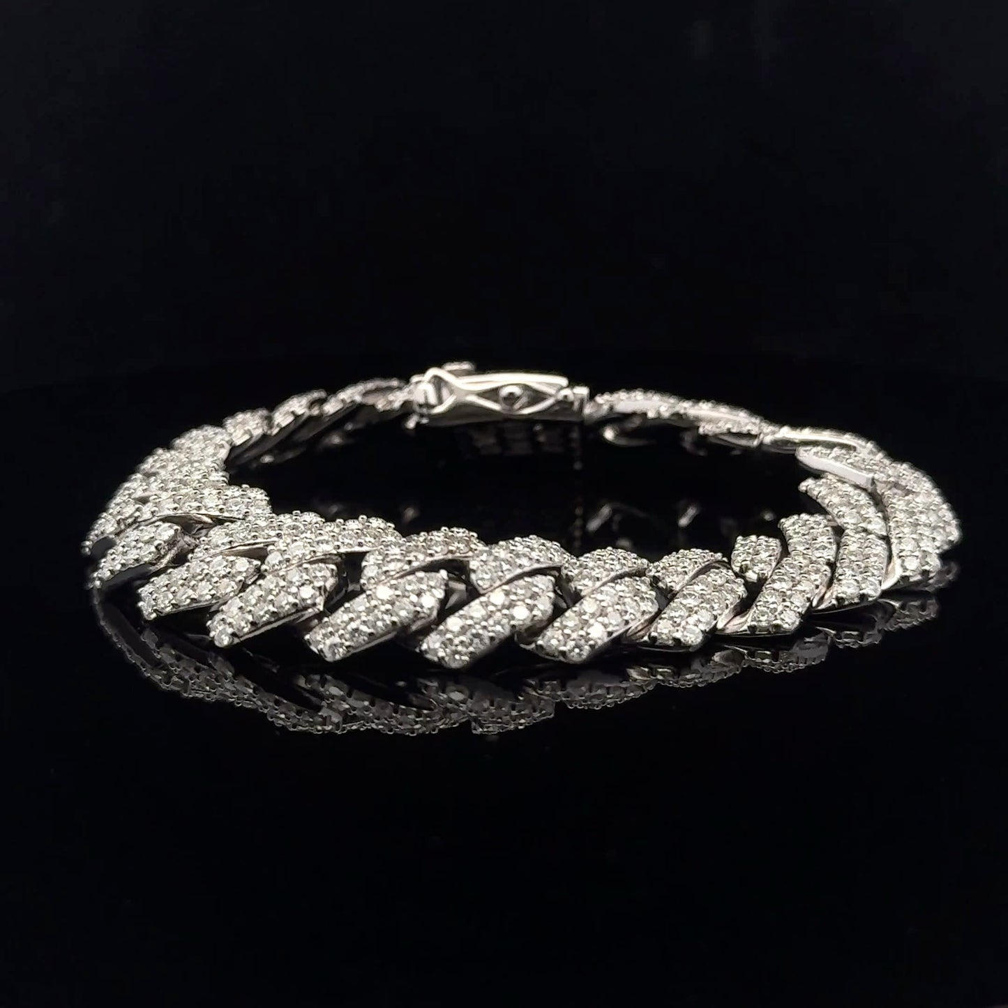 Square Cuban Bracelet 9.02ctw 14mm 8" - 925S - Moissanite - 53203