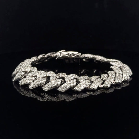 Square Cuban Bracelet 9.02ctw 14mm 8" - 925S - Moissanite - 53203