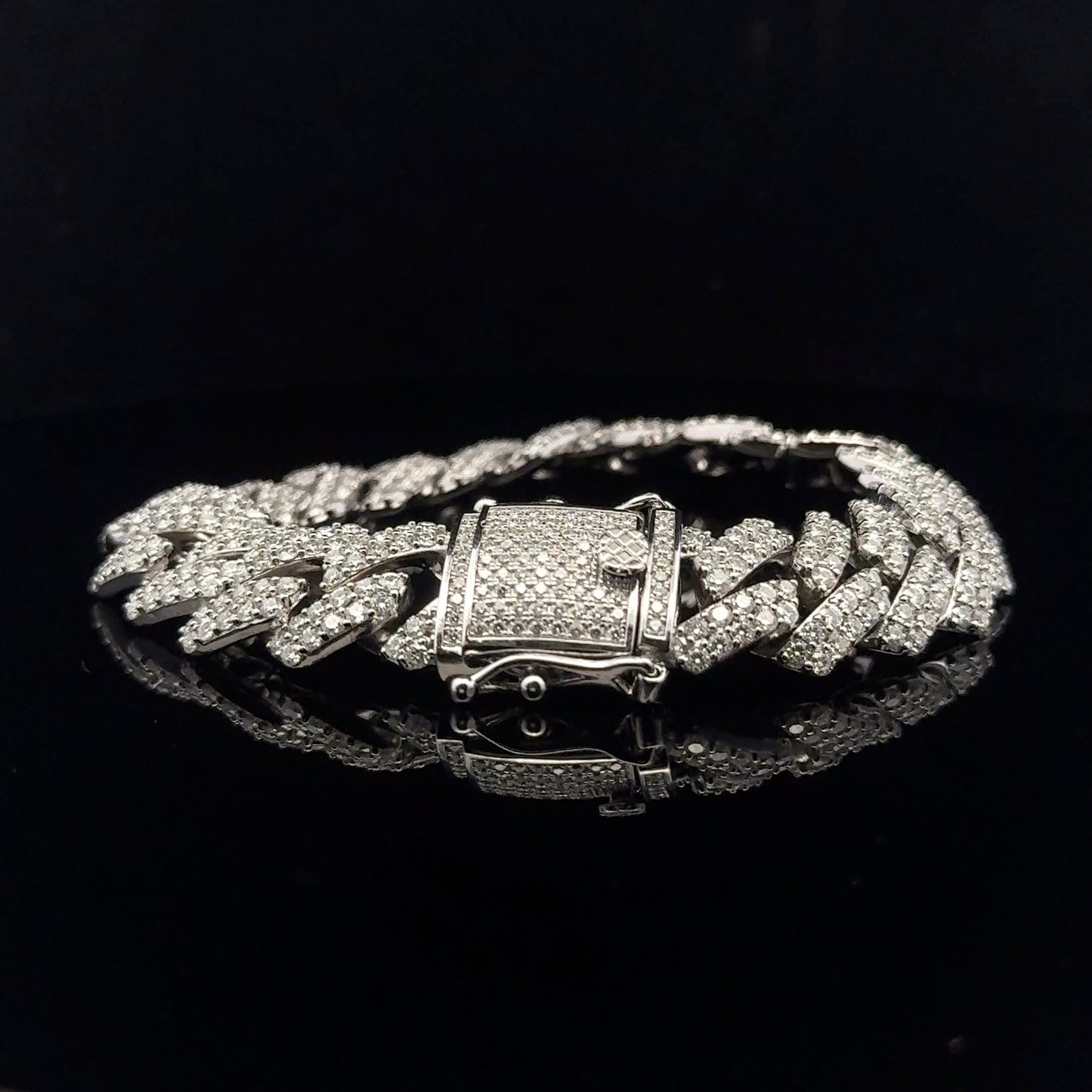 Square Cuban Bracelet 9.02ctw 14mm 8" - 925S - Moissanite - 53203