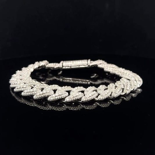 Cuban Chain bracelet 11.52ctw 12mm 8" - 925S - Moissanite - 53204