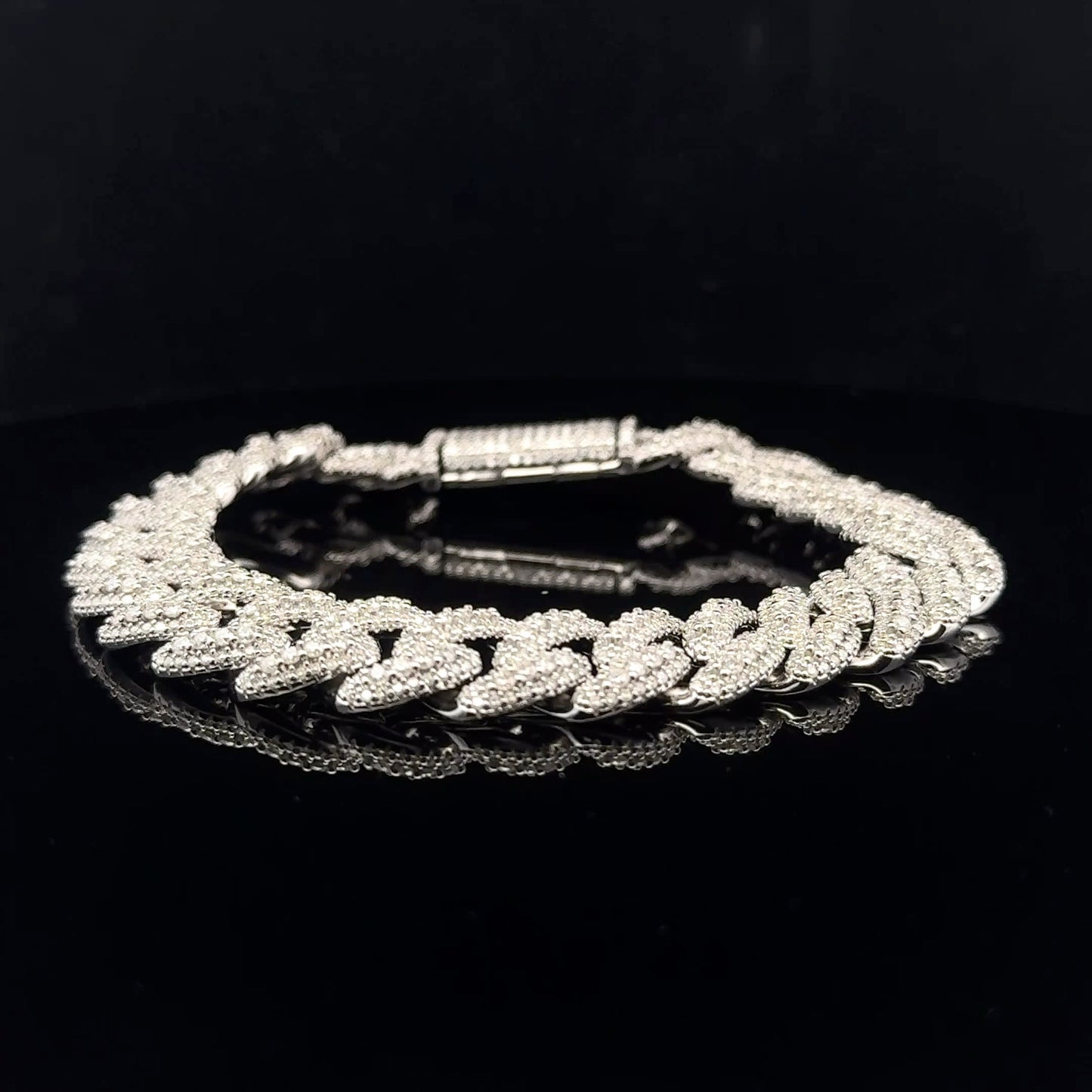 Cuban Chain bracelet 11.52ctw 12mm 8" - 925S - Moissanite - 53204