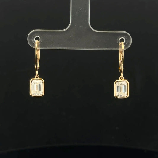 2ctw 1ct each D/VVS1 Emerald Leverback - 14KY - Moissanite - 53194