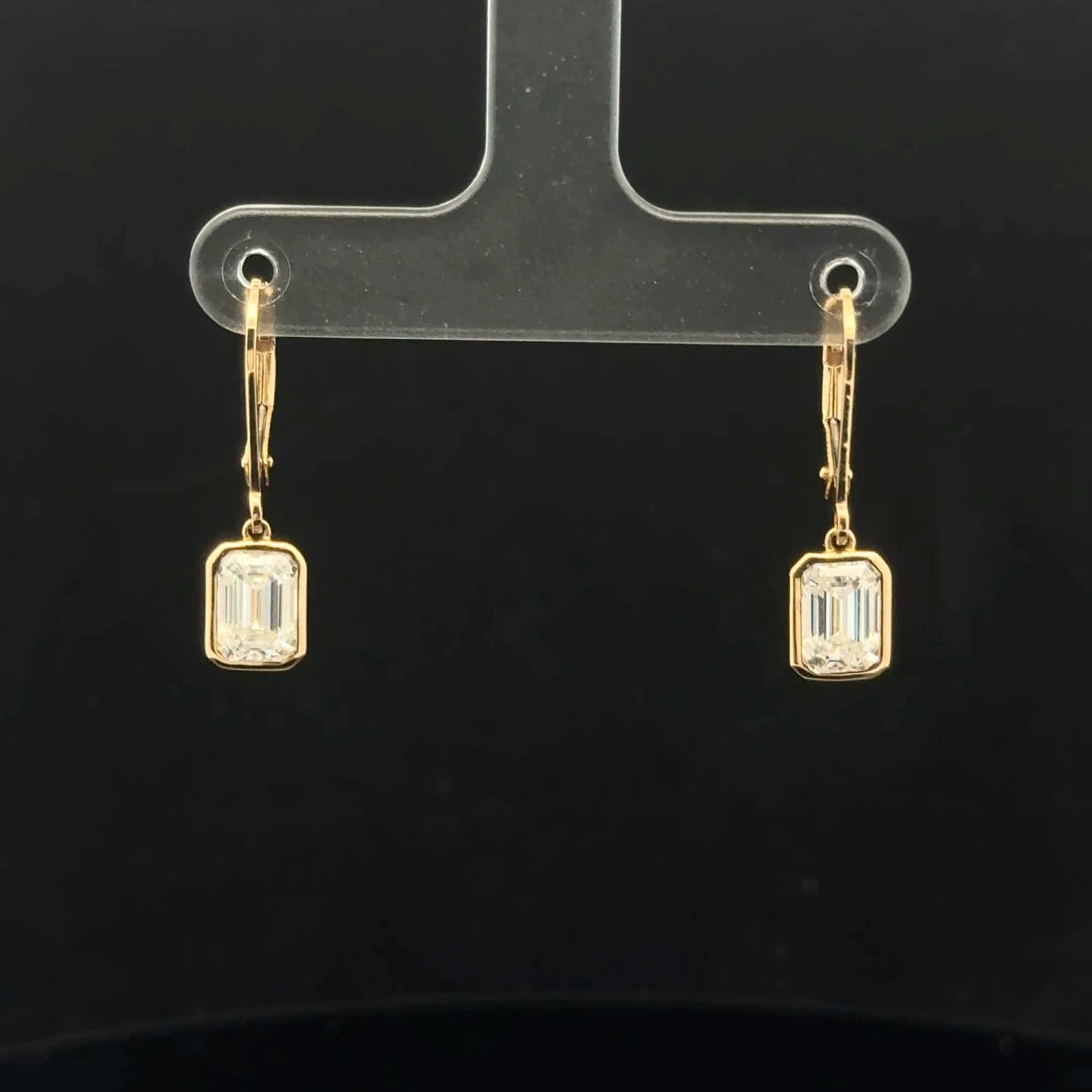 2ctw 1ct each D/VVS1 Emerald Leverback - 14KY - Moissanite - 53194