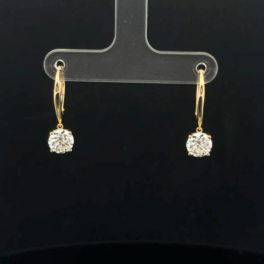 2ctw 1ct each D/VVS1 Round Leverback - 14KY - Moissanite - 53195
