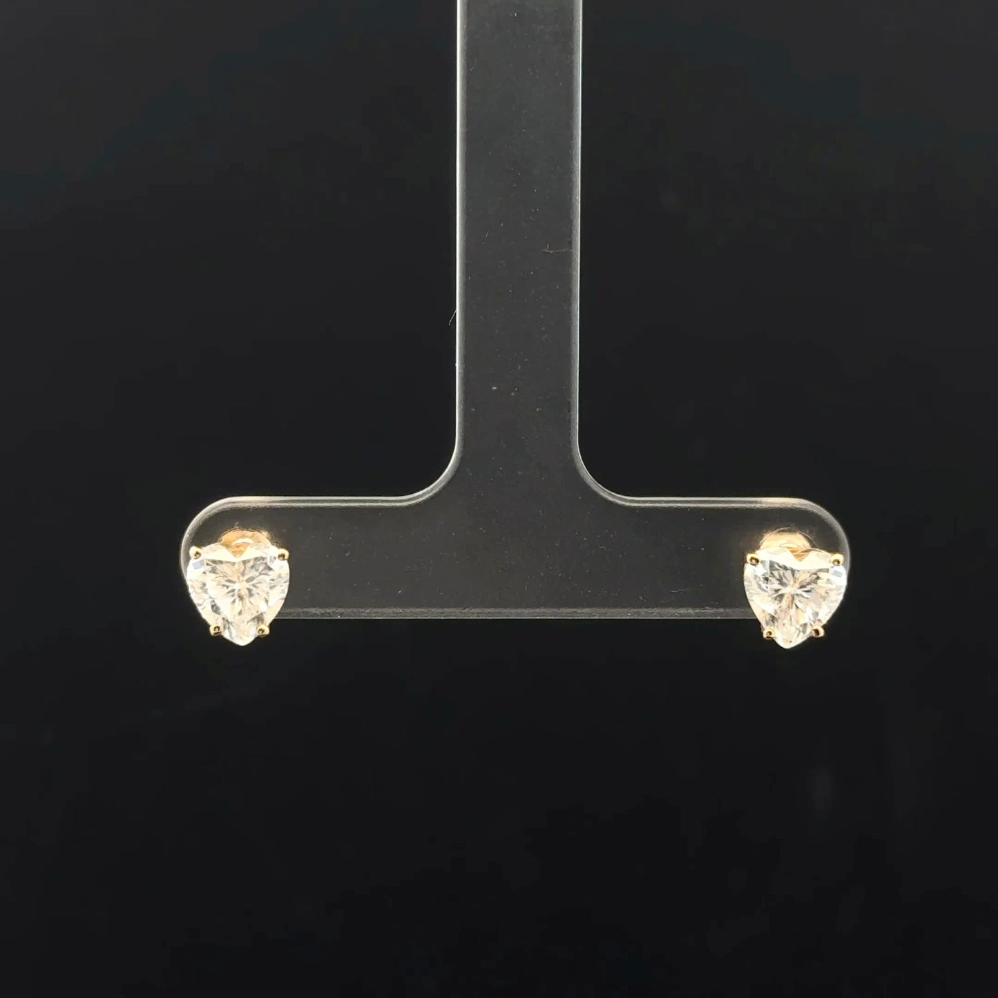 2ctw 1ct each D/VVS1 Heart Studs - 14KY - Moissanite - 53196