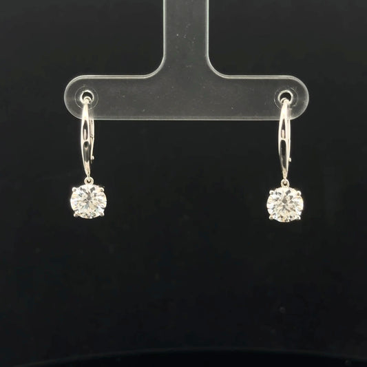 2ctw 1ct each D/VVS1 Round Leverback - 14KW - Moissanite - 53198