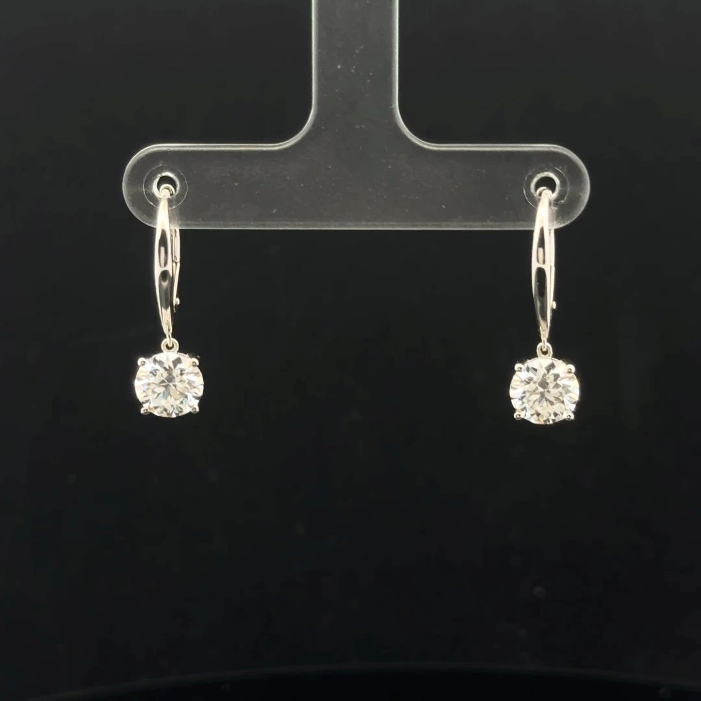 2ctw 1ct each D/VVS1 Round Leverback - 14KW - Moissanite - 53198