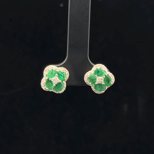 0.18ctw Diamond Four Clover Emerald - 10KY - Natural - 53333