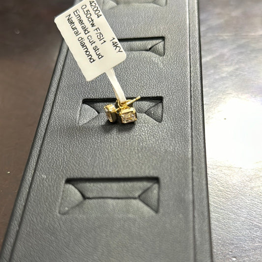 Emerald cut stud 0.50ctw F/SI1 14KY - Natural diamond 42004