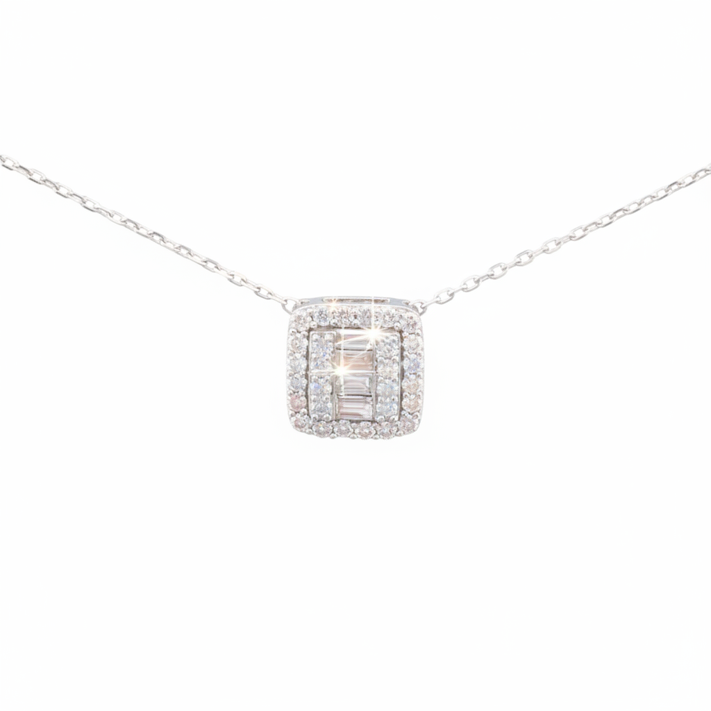 Baguette square necklace - 0.50ctw H/I1 - 10KW - Natural Diamond