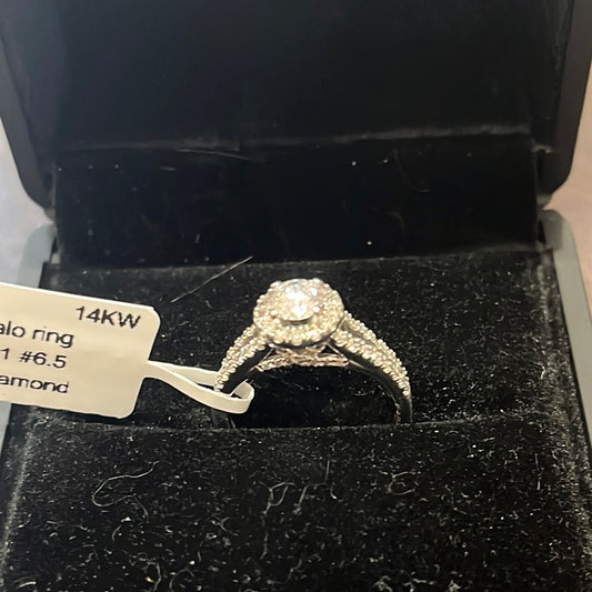 0.33ct Halo ring - 14KW - 1ctw F/SI1 #6.5 - Natural diamond - 34200
