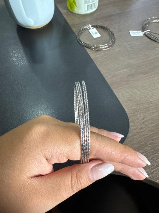 43443 Stackable Bangles Textured 1.1mm Rhodium Plated S925