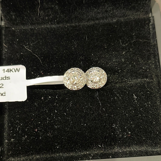 0.20ct Halo Studs - 14KW - 0.95ctw GH/SI2 - Natural diamond - 34312