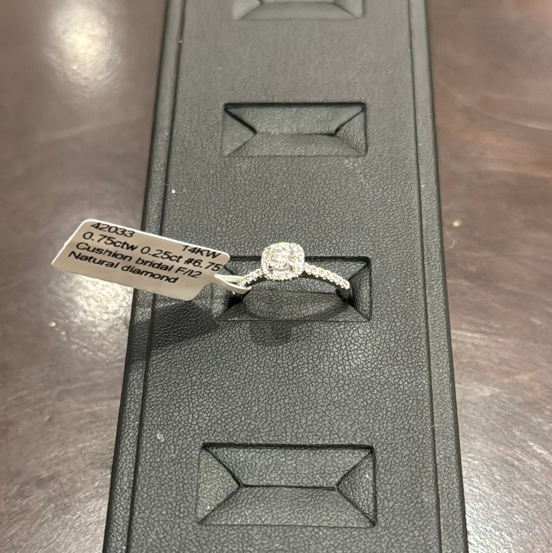 Cushion bridal  0.75ctw 0.25ct #6.75 14KW - Natural diamond 42033