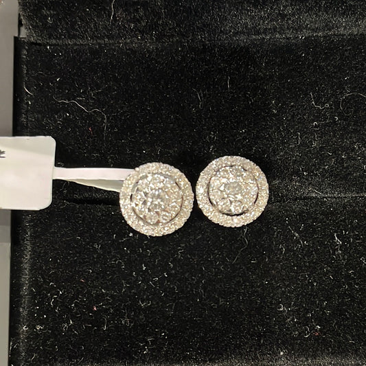 Flat halo studs - 14KW - 1ctw H/SI2 - Natural diamond - 34315