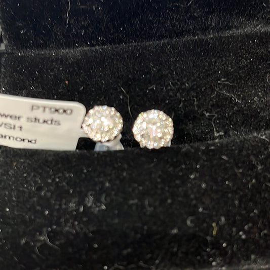 0.35ct Flower studs - PT900 - 0.90ctw G/SI1 - Natural diamond - 34269
