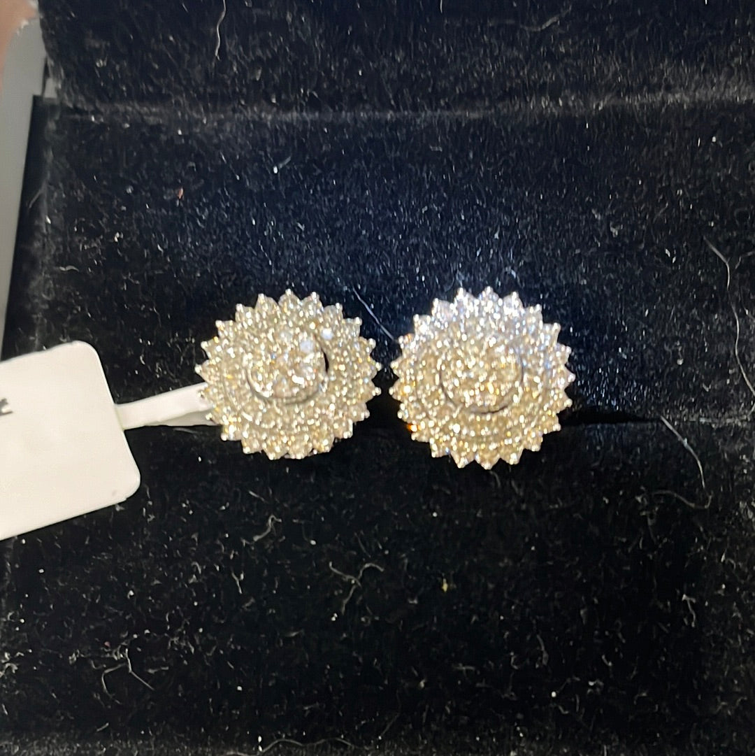 Flower cluster studs - 14KW - 1ctw HI/SI1 - Natural diamond - 34293